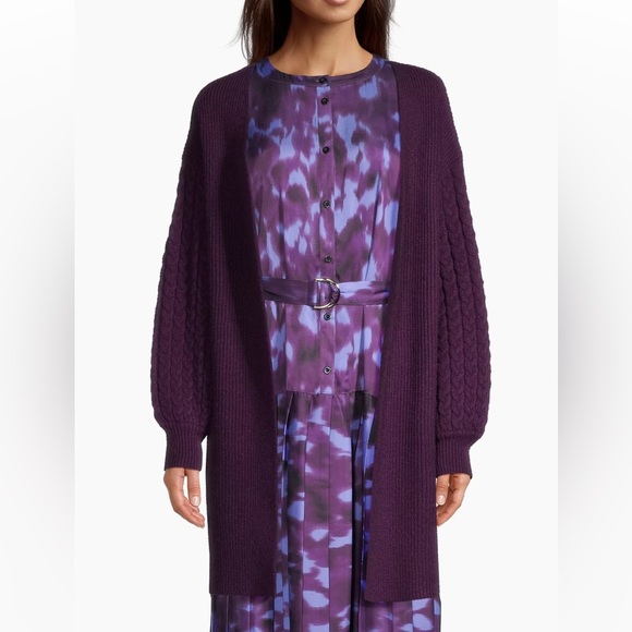 Misook Rib-Knit Balloon-Sleeve Cardigan Sweater - Picture 1 of 11